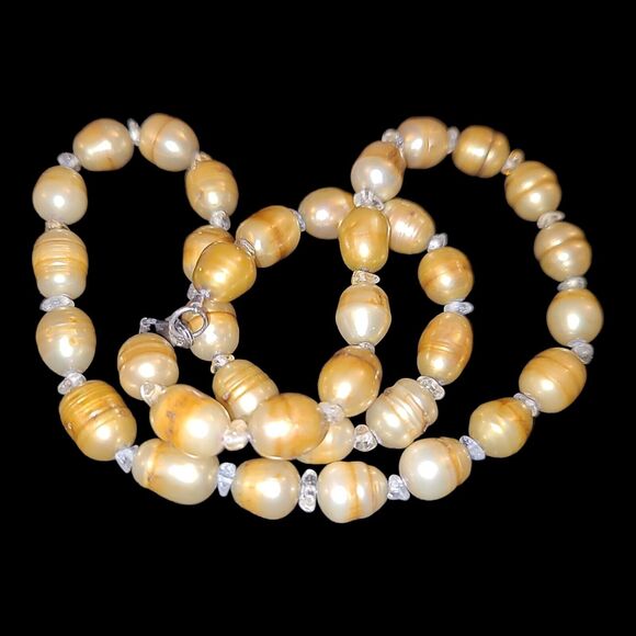 Aluma Golden Baroque Pearls Sterling Silver 925 Necklace 20" Signed‎ AIL - Picture 6 of 9